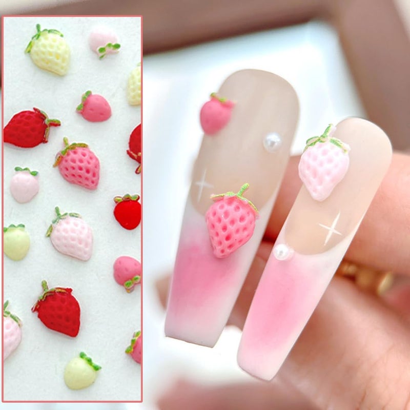 JALIYA 100Pcs Strawberry Nail Charms Women Manicure Rhinestones 3D Resin Cream Strawberry Nail Art Charms Mixed Color Strawberries Summer Fruit Charms for Nails Design Fingernail Charm Nails Accessories - Image 3